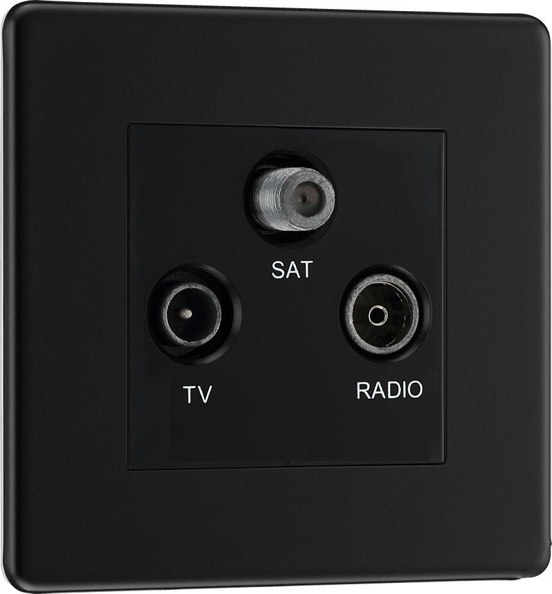 BG Electrical Flatplate Screwless Matt Black - Triple TV/FM/SAT triplex - screened