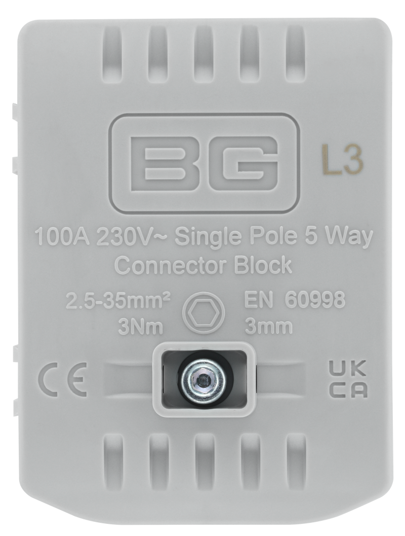 BG Circuit Protection Cp Connectors - 100A 5 Way Connector Block - L3 - Grey