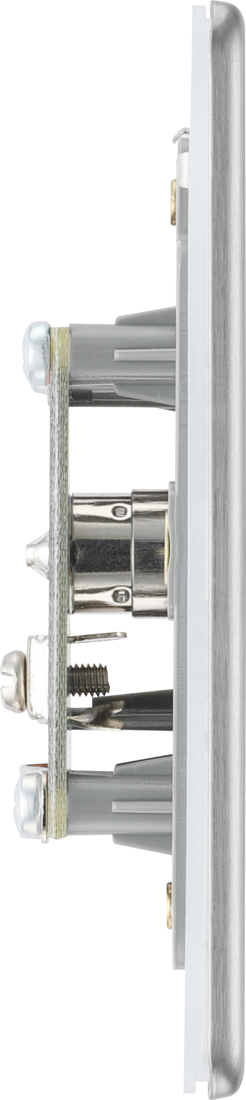 BG Electrical Flatplate Screwless Brushed Steel - Single, co-axial