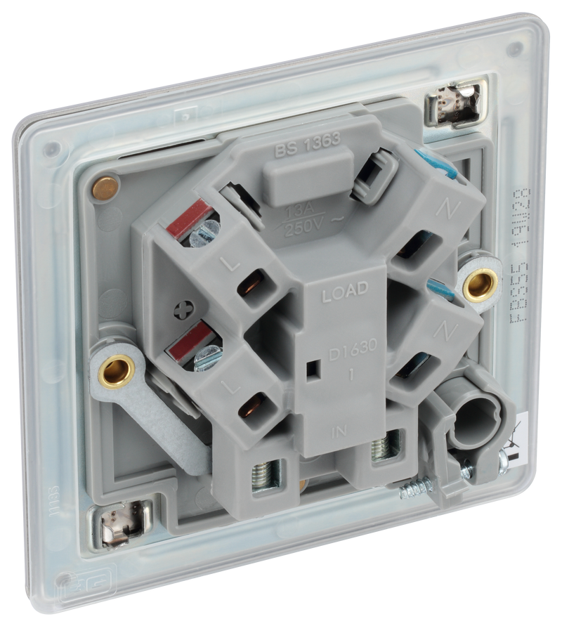 BG Electrical Flatplate Screwless Brushed Steel - Unswitched and fused with flex outlet