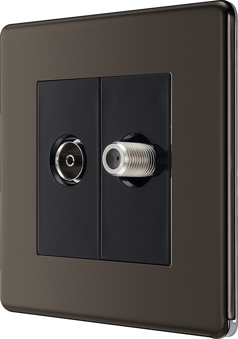 BG Electrical Flatplate Screwless Black Nickel - Double satellite and co-axial