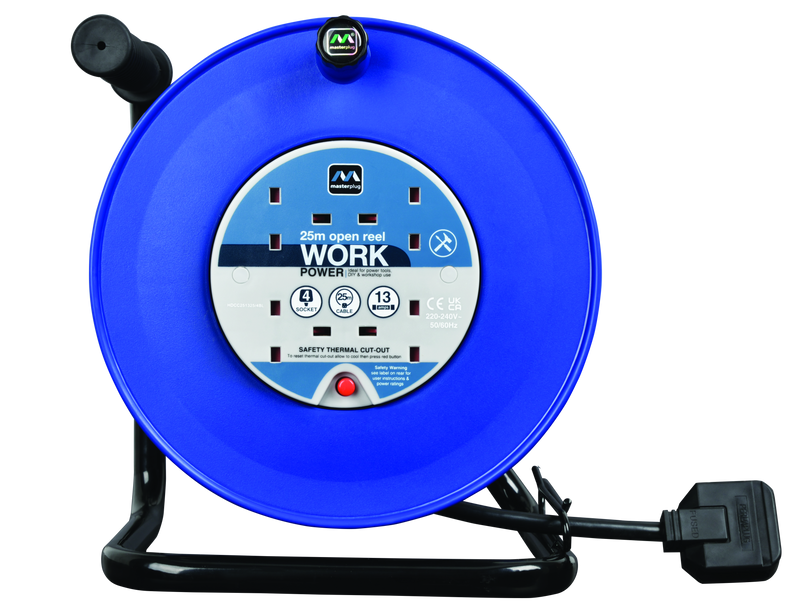 Masterplug Work - 25m, 4 Sockets, 13A, Blue