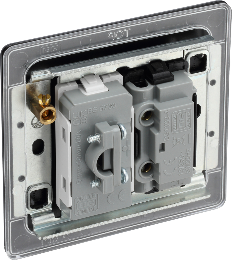 BG Electrical Flatplate Screwless Matt Black - Unswitched and fused with flex outlet
