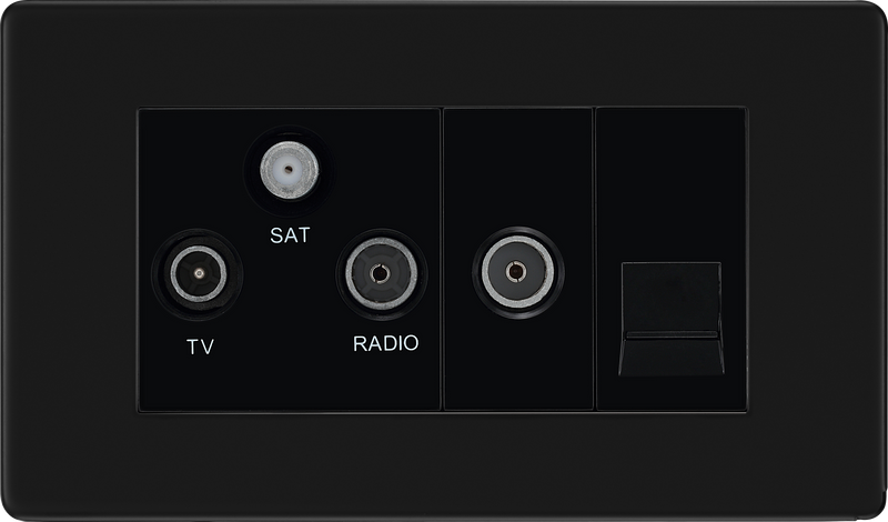 BG Electrical Flatplate Screwless Matt Black - Triplex with BT outlet and co-axial return - screened