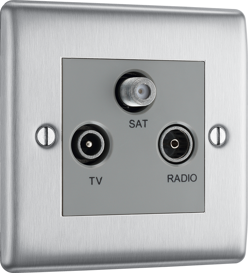 BG Electrical Nexus Metal Brushed Steel - Triple TV/FM/SAT triplex - screened