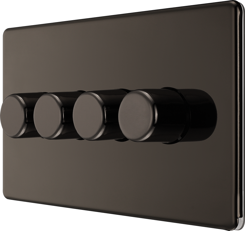 BG Electrical Flatplate Screwless Black Nickel - Quadruple, 2 way push 200W