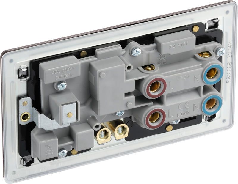 BG Electrical Flatplate Screwless Black Nickel - 45A double pole with switched socket and indicators