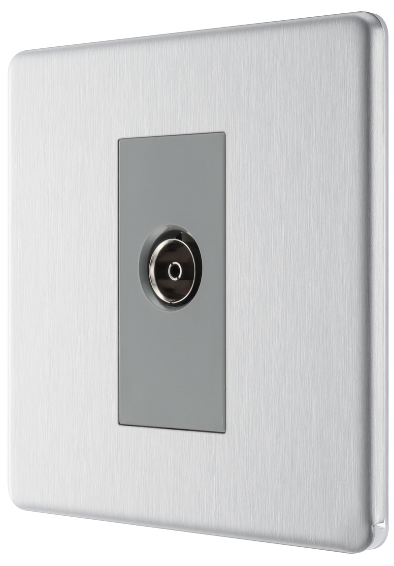 BG Electrical Flatplate Screwless Brushed Steel - Single, isolated, co-axial