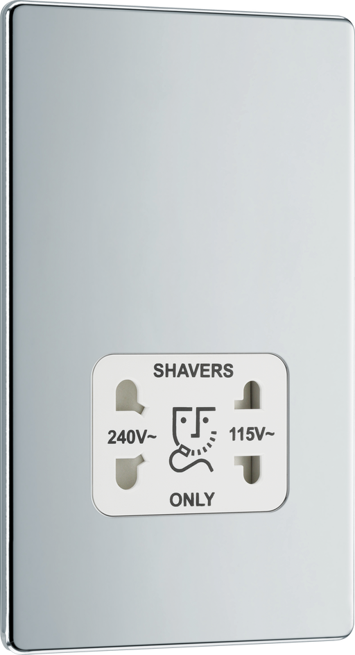 BG Electrical Flatplate Screwless Polished Chrome - 115/240V dual voltage shaver socket