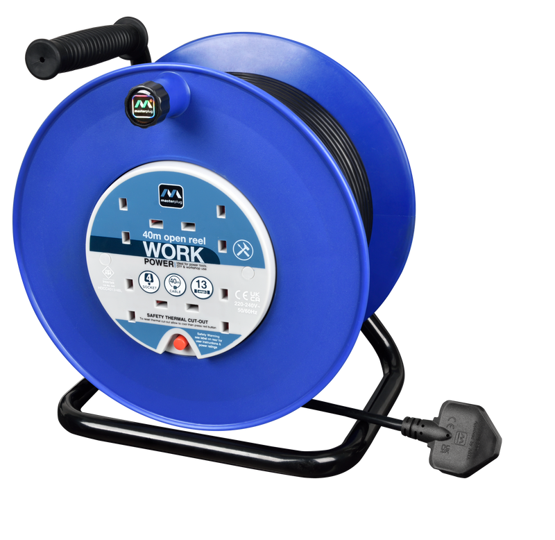 Masterplug Work - 40m, 4 Sockets, 13A, Blue