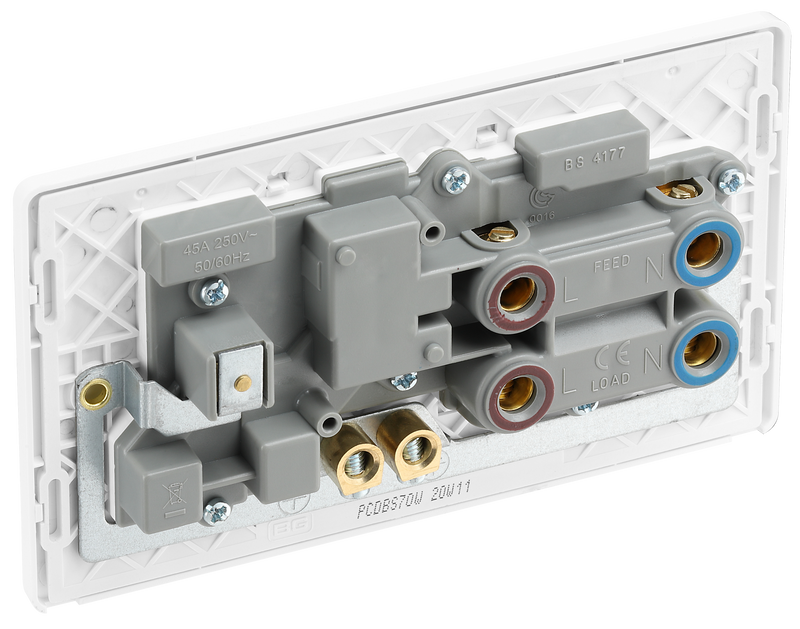 BG Electrical Evolve Brushed Steel - 45A double pole with switched socket and indicators