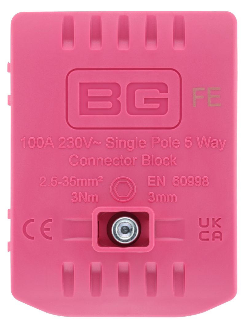 BG Circuit Protection Cp Connectors - 100A 5 Way Connector Block - Functional Earth - Pink