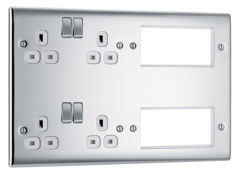 BG Electrical Nexus Metal Polished Chrome - Combination plate, 2 x double socket, 8 module aperture