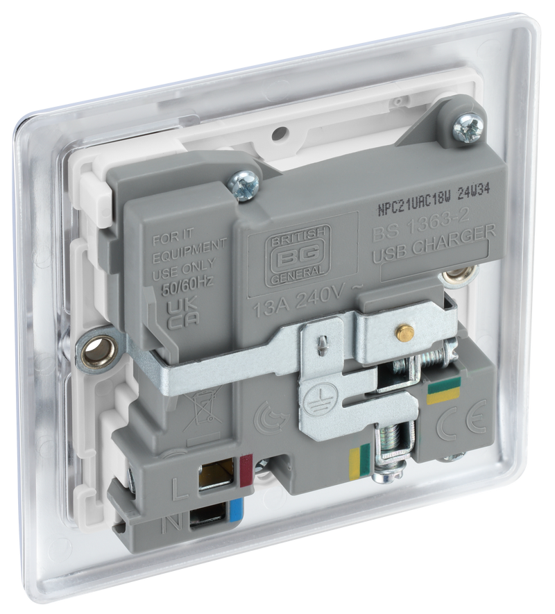 BG Electrical Nexus Metal Polished Chrome - Single, switched, single pole, with 1 x USB A + 1 x USB C