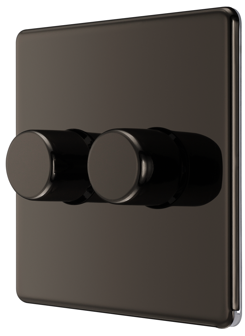 BG Electrical Flatplate Screwless Black Nickel - Double 2 way push 200W