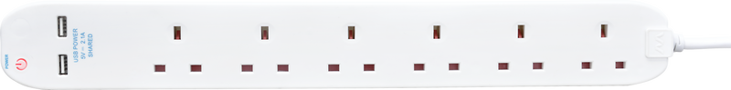 Masterplug USB - 2 x USB A, 6 Sockets, 1m, 13A, White