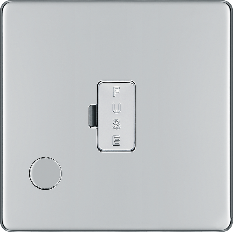 BG Electrical Flatplate Screwless Polished Chrome - Unswitched and fused with flex outlet