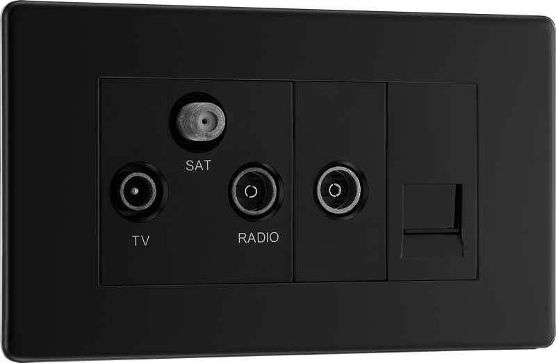 BG Electrical Flatplate Screwless Matt Black - Triplex with BT outlet and co-axial return - screened