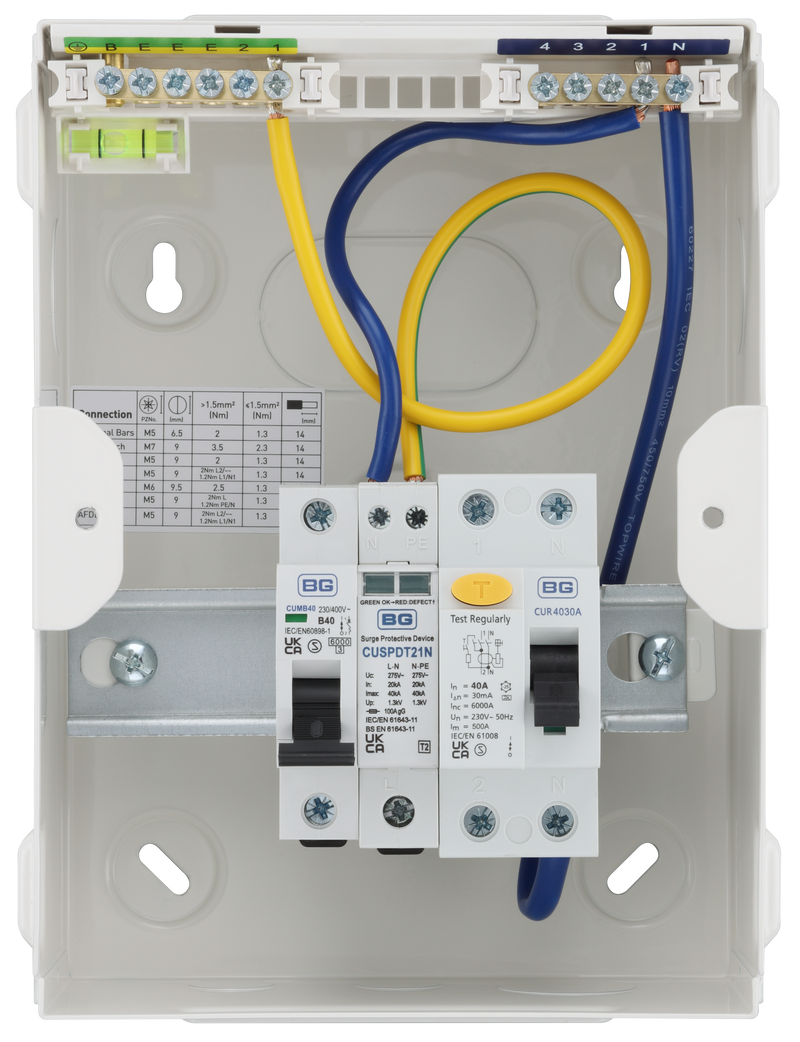 Sync Energy EV Circuit Protection - 5 Module EV Consumer Unit 40A with RCD, SPD, MCB, IP20 - White