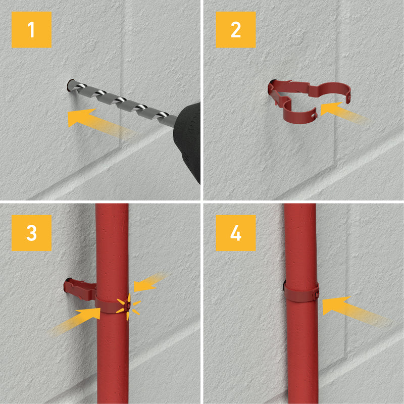 D-Line Fire Clip - Safe-D Stag-Clip for 1x 8-10mm φ cable. Single, Red - Pack of 50