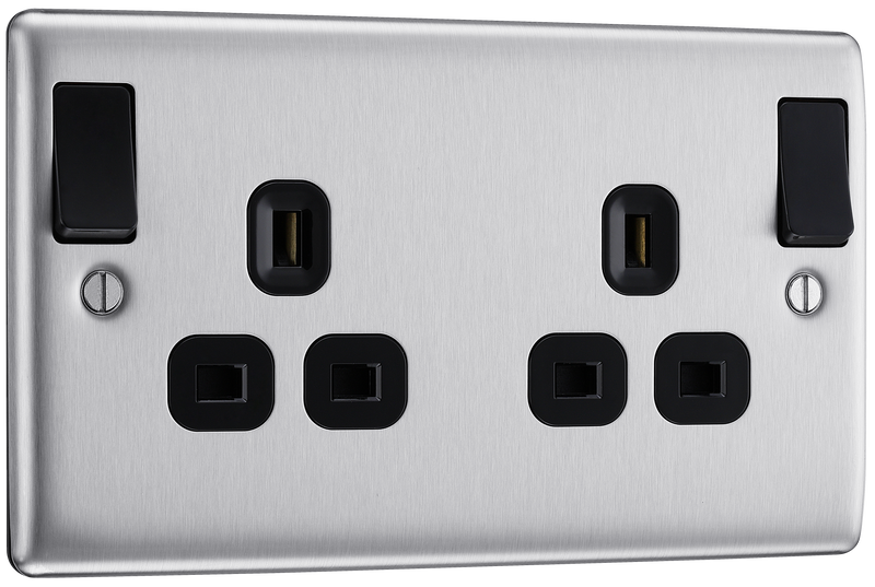 BG Electrical Nexus Metal Brushed Steel - Double, switched, double pole, outboard rockers