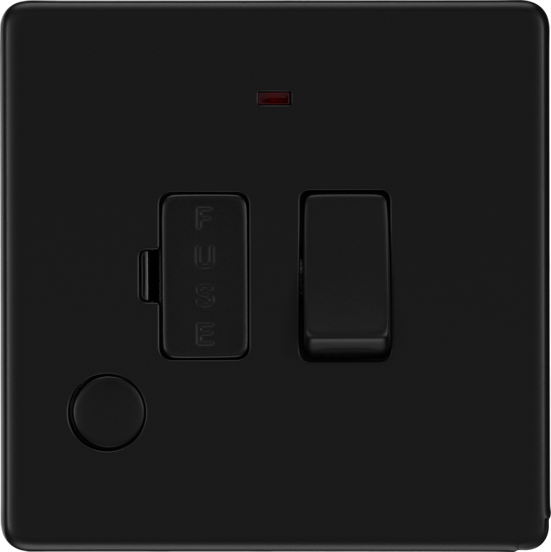 BG Electrical Flatplate Screwless Matt Black - Switched and fused with indicator and flex outlet