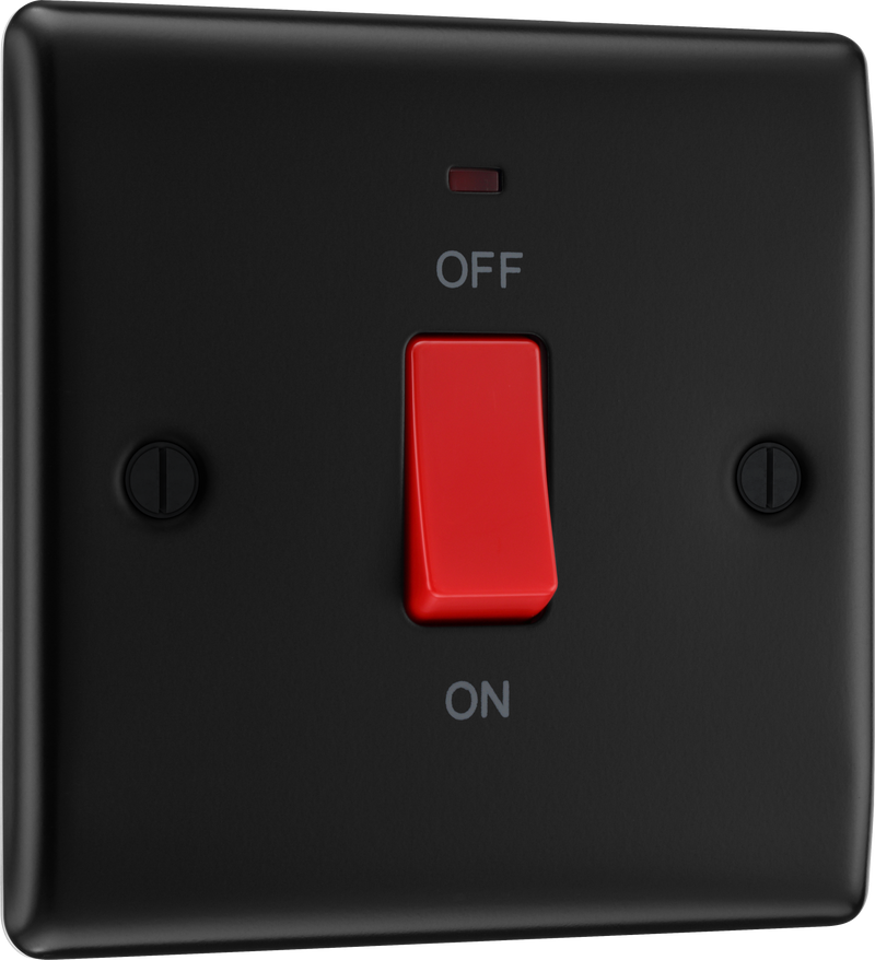 BG Electrical Nexus Metal Matt Black - 45A, double pole, single plate, with indicator