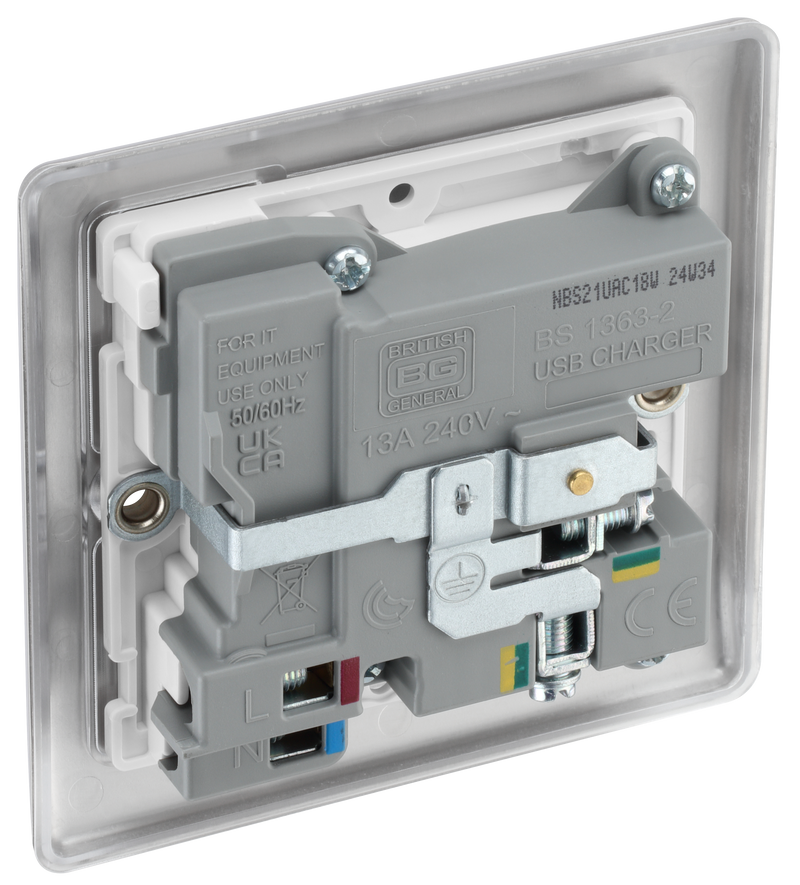 BG Electrical Nexus Metal Brushed Steel - Single, switched, single pole, with 1 x USB A + 1 x USB C