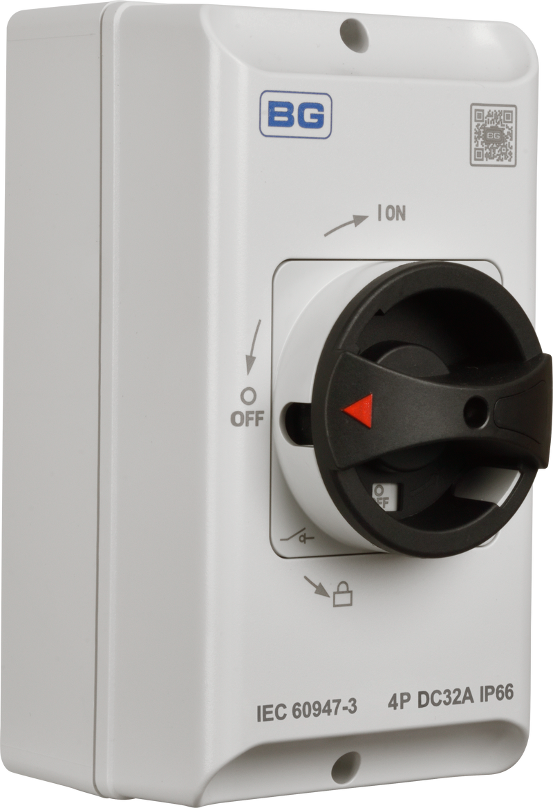 BG Circuit Protection Rotary Dc Isolator 4 Pole - 32A, 4-Pole DC, Rotary Isolator