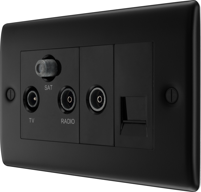 BG Electrical Nexus Metal Matt Black - Triplex with BT outlet and co-axial return - screened