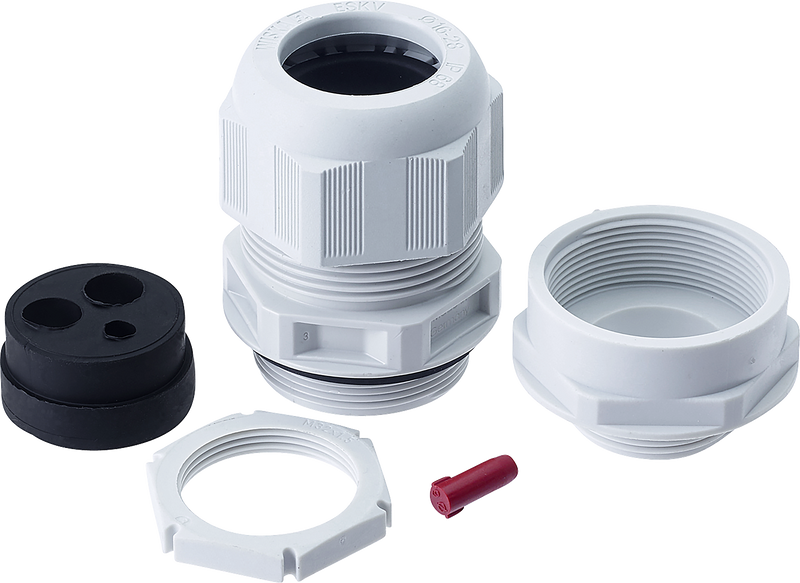 BG Electrical Contractor - Grey plastic tails kit, adaptor, multiple inserts, locknut and blanking insert