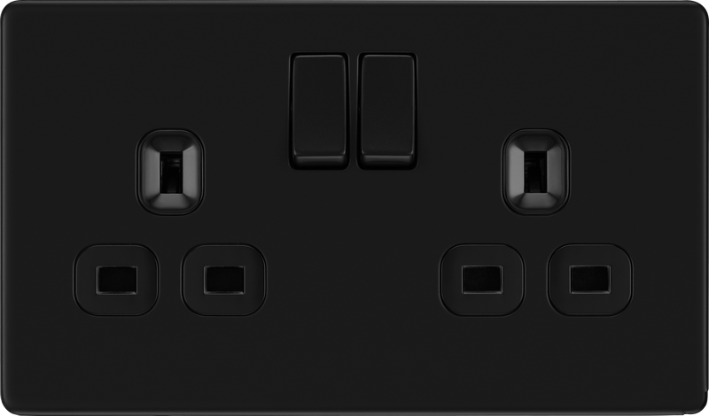 BG Electrical Flatplate Screwless Matt Black - Double switched, double pole