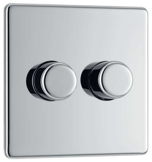 BG Electrical Flatplate Screwless Polished Chrome - Double, 2 way push 200W