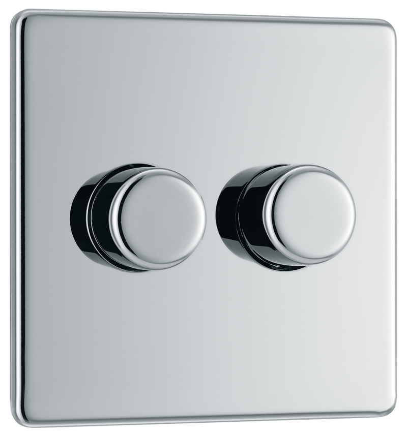 BG Electrical Flatplate Screwless Polished Chrome - Double, 2 way push 200W