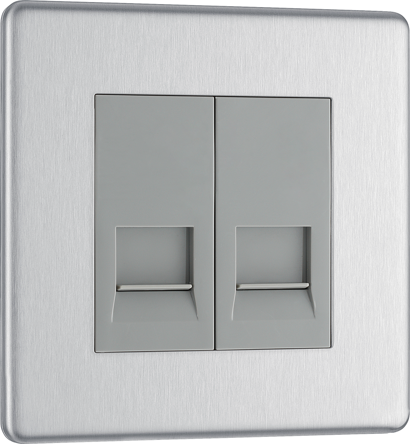 BG Electrical Flatplate Screwless Brushed Steel - Double, telephone socket, secondary