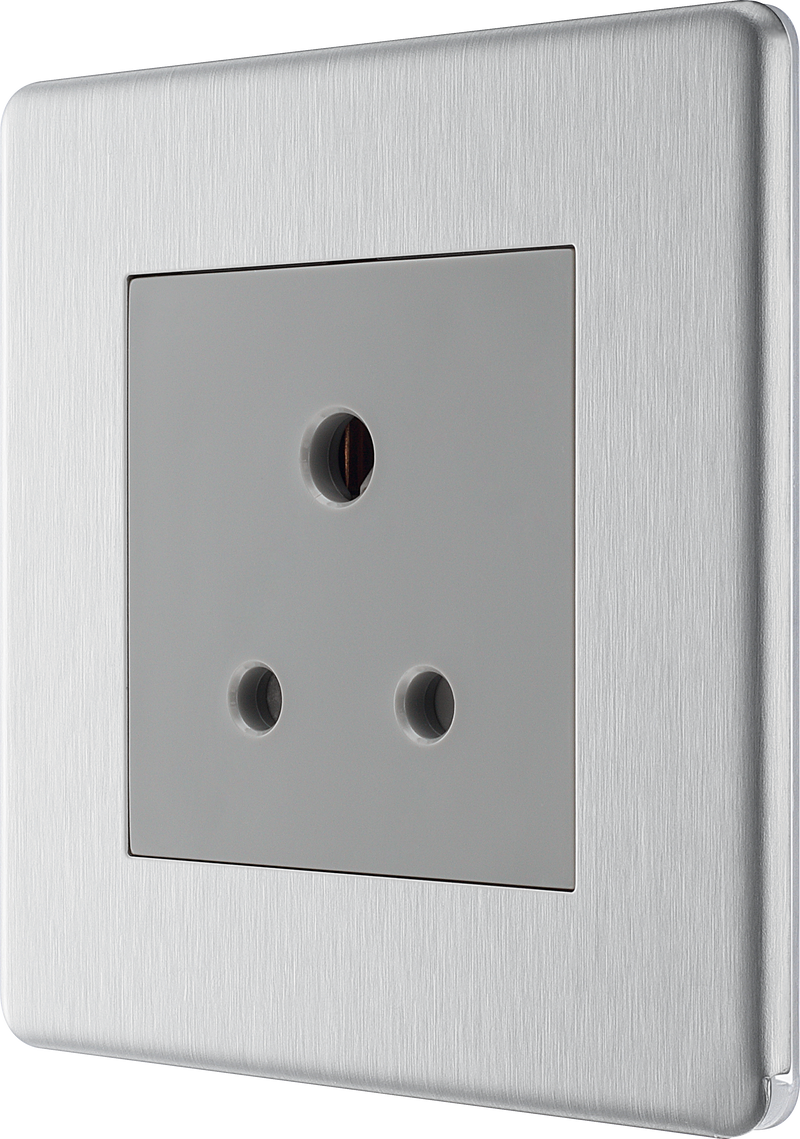 BG Electrical Flatplate Screwless Brushed Steel - 5A, single, unswitched, round pin