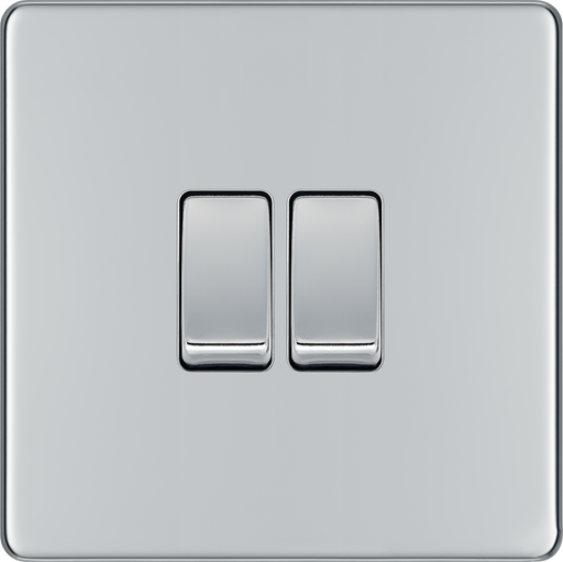 BG Electrical Flatplate Screwless Polished Chrome - Double, 2 way switch