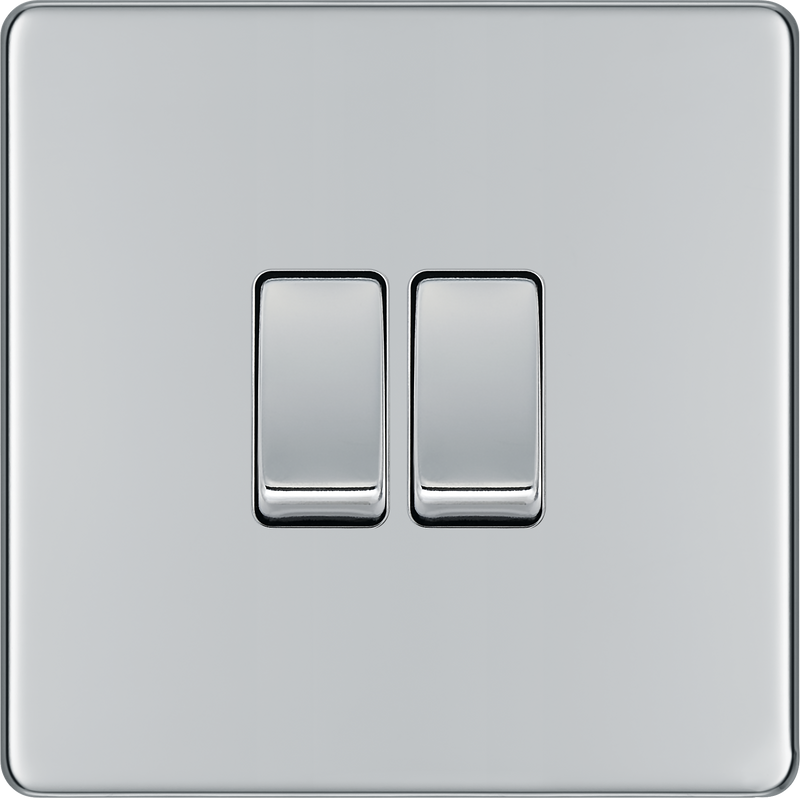 BG Electrical Flatplate Screwless Polished Chrome - Double, 2 way switch
