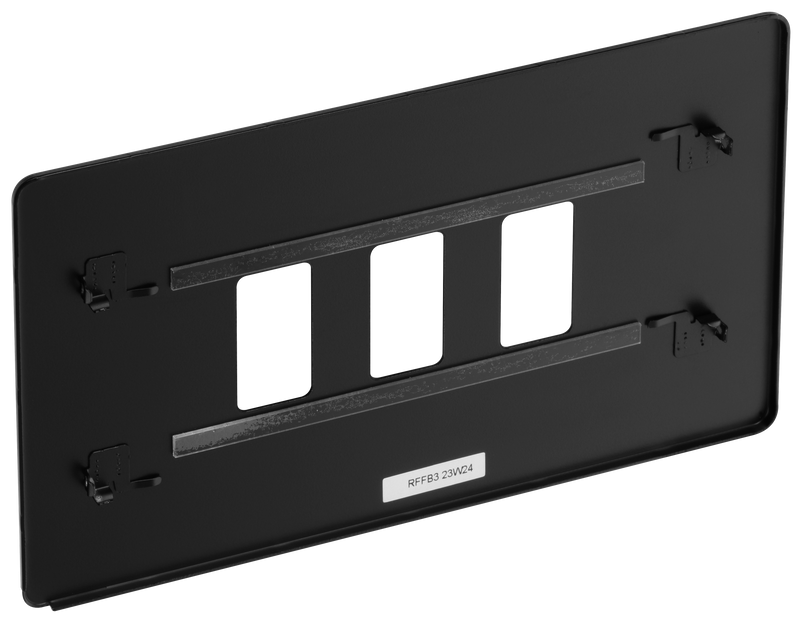 BG Electrical Flatplate Screwless Matt Black - 3 module - rectangular