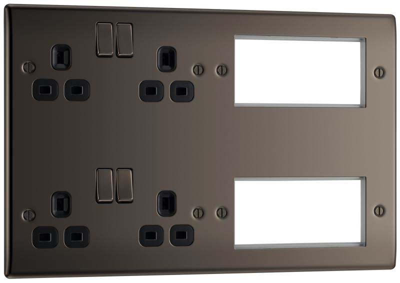 BG Electrical Nexus Metal Black Nickel - 2 x double, switched, double pole, 8 Euro Module