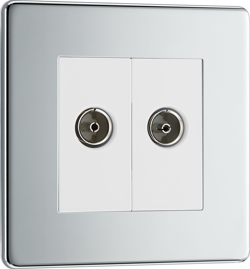 BG Electrical Flatplate Screwless Polished Chrome - Double, isolated, co-axial