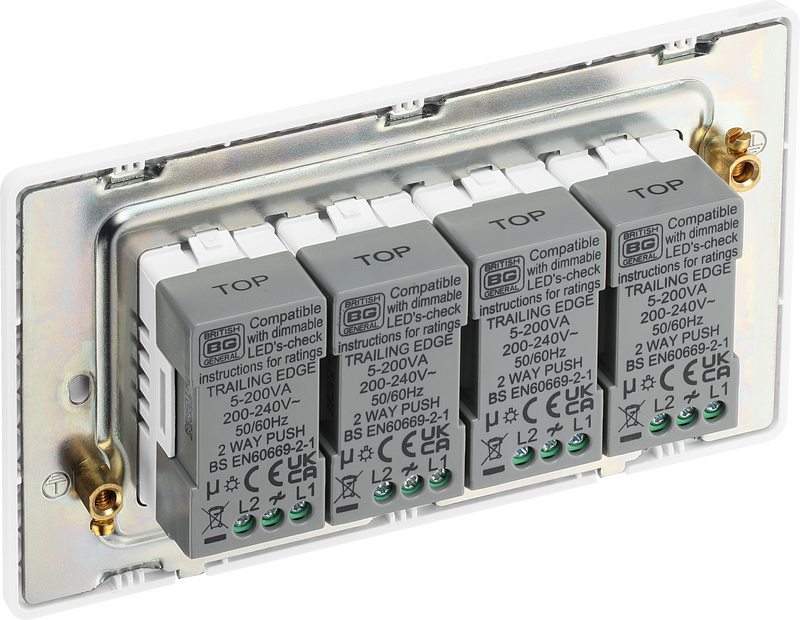 BG Electrical Evolve Brushed Steel - Quadruple, 2 way push 200W
