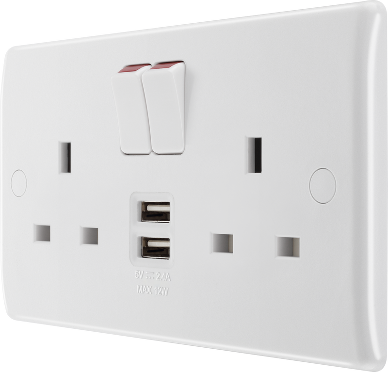 BG Electrical 800 Series - Double switched single pole, with 2 x USB A (12W)