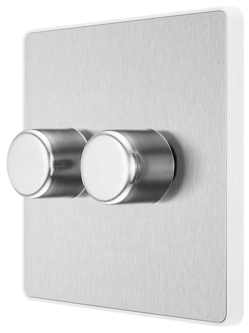 BG Electrical Evolve Brushed Steel - Double, 2 way push 200W