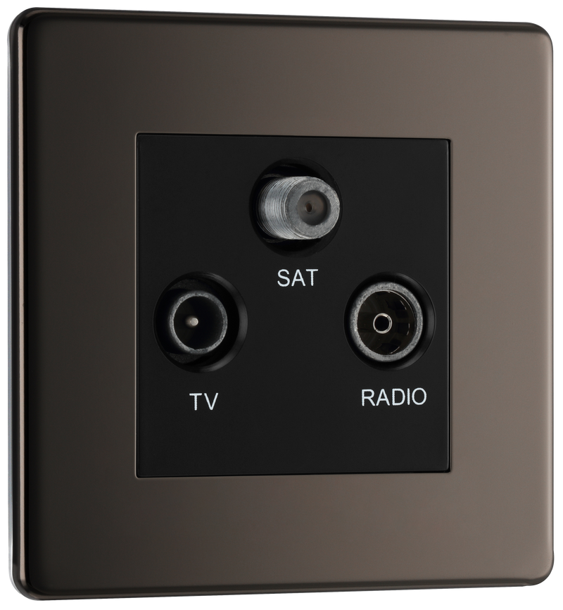 BG Electrical Flatplate Screwless Black Nickel - Triple TV/FM/SAT triplex - screened