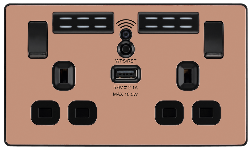 BG Electrical Evolve Polished Copper - Double, switched, single pole, WiFi Extender + USB A