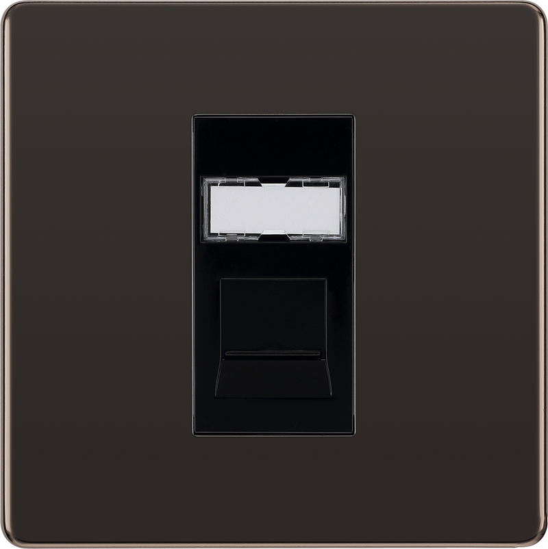 BG Electrical Flatplate Screwless Black Nickel - Single, RJ45 data socket