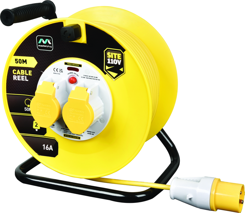 Masterplug Site - 50m, 2 Sockets, 16A, Yellow