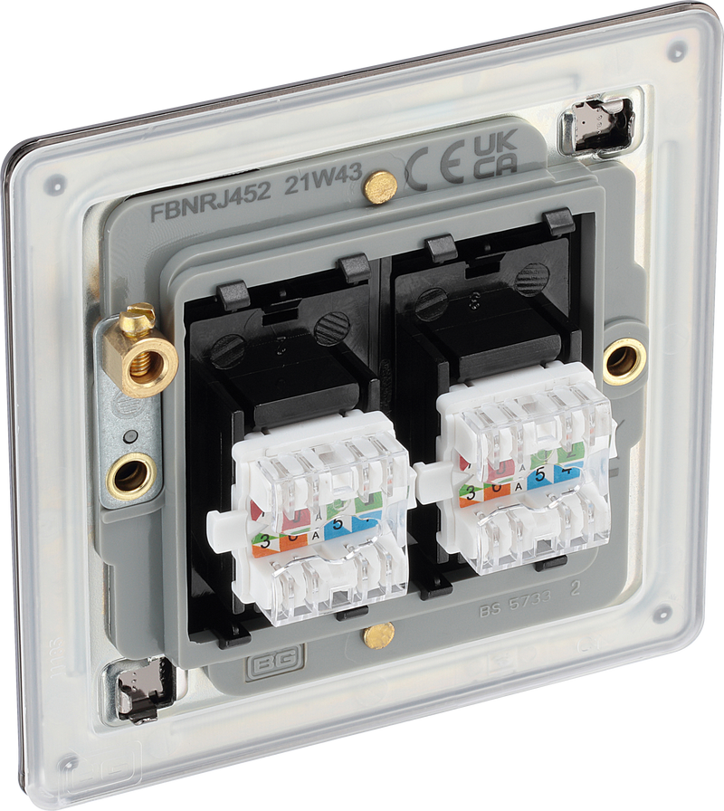 BG Electrical Flatplate Screwless Black Nickel - Double, RJ45 telephone socket