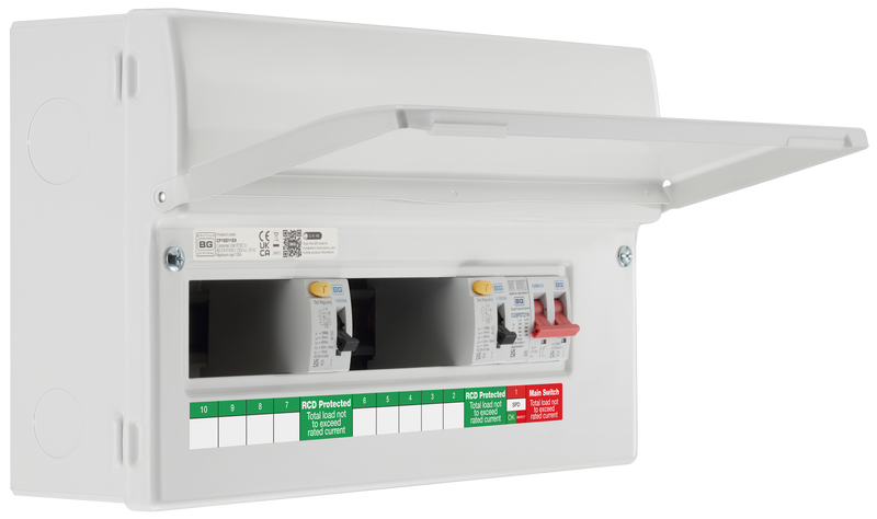 BG Circuit Protection Dual RCD SPD - 16 module, 9 way, 100A Main Switch, 2 x 100A Type A RCD, Type 2 SPD